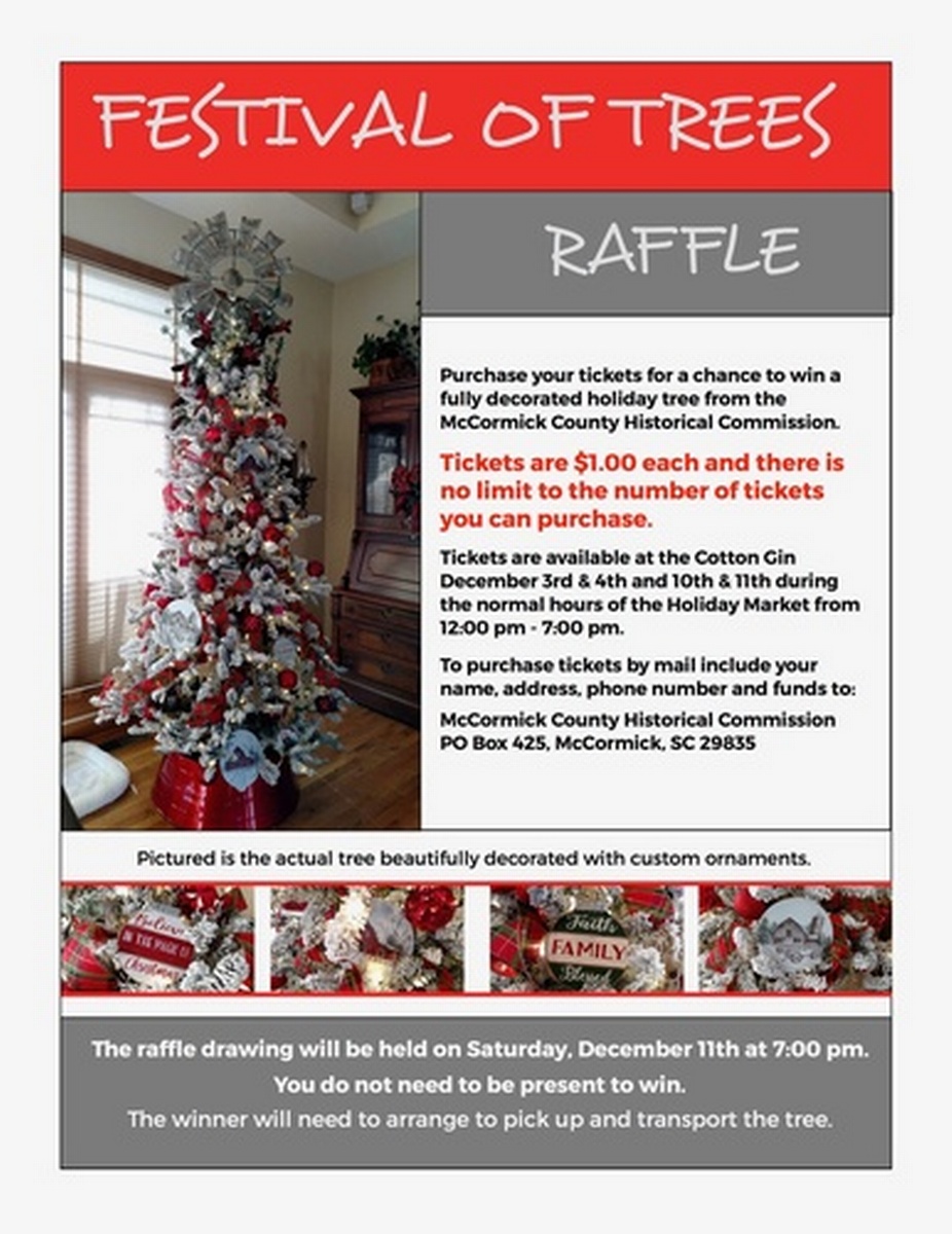 Decorated Christmas Tree Raffle Dec 3, 2021 McCormick S.C. Chamber